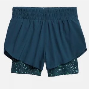 Athleta HIIT IT 2-IN-1 Short Cool Splatter Teal XS